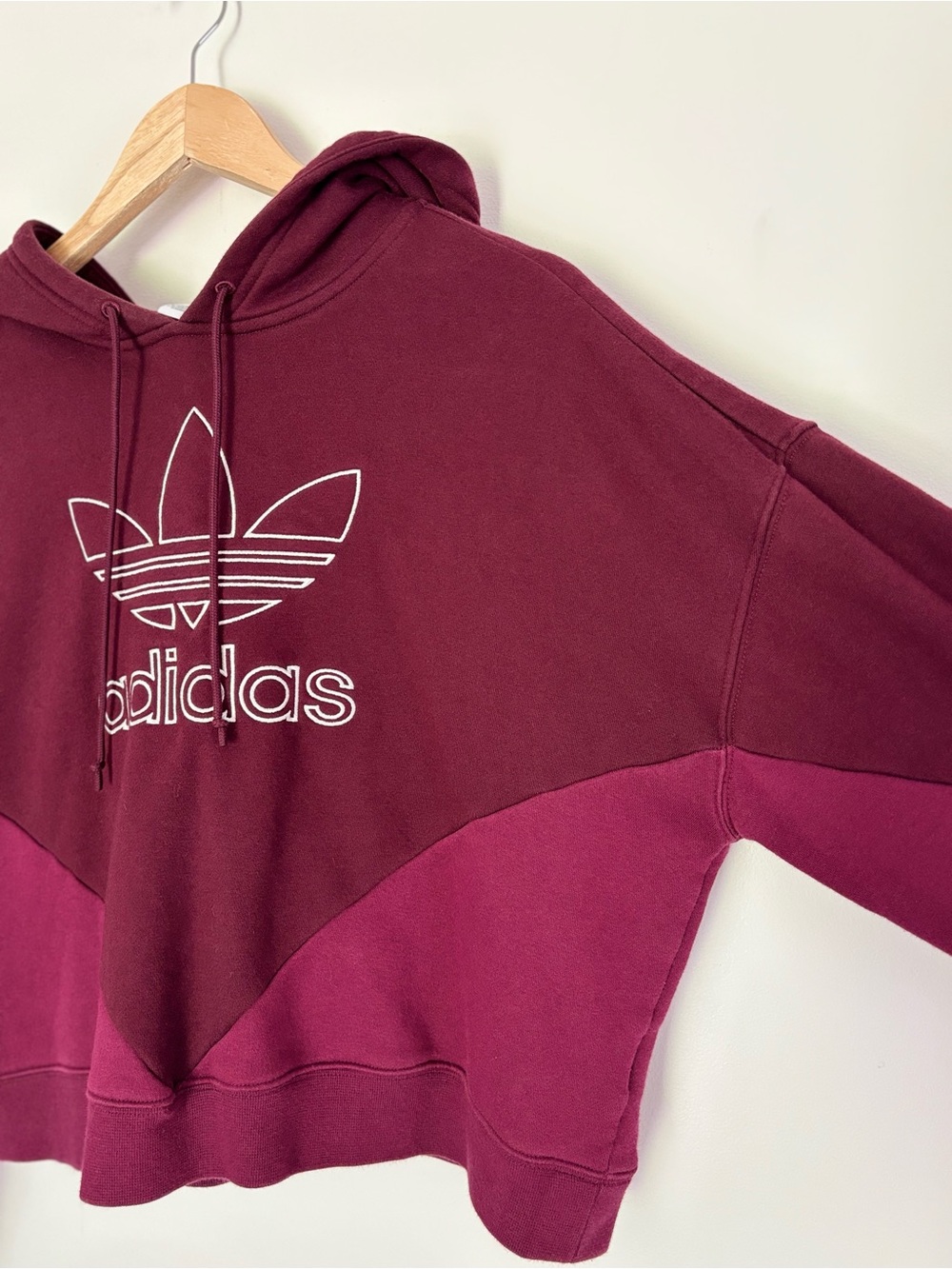 Adidas Originals CLRDO Maroon Hoodie Medium Fleece Lined Oversized Cropped - Picture 5 of 16